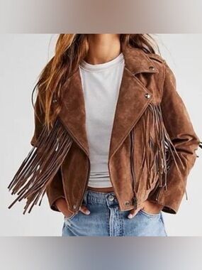 Blank NYC Brown Suede Fringe Moto Jacket